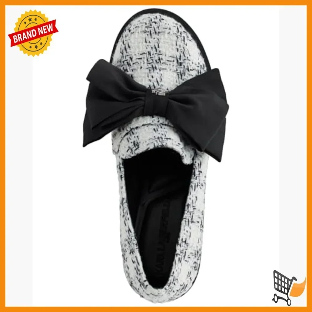 Leather Loafers with Oversized Bow, Flat Heel, Round Toe